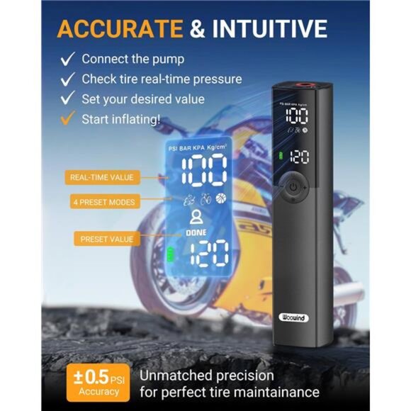 Bike Pump, The Pro Electric Bicycle Pump Tire Inflator Portable Air Compressor - Picture 5 of 6